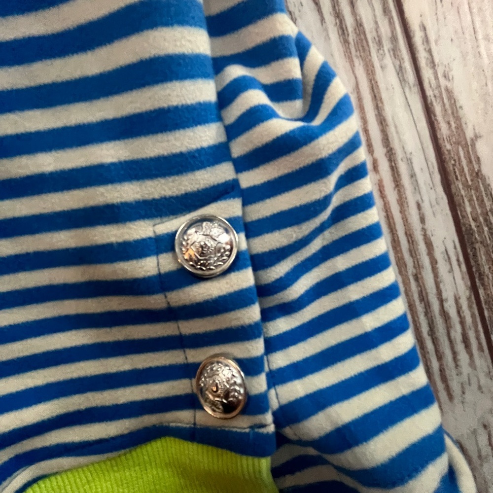 NWOT Oversized Blue & White Striped Sweater – XL – Neon Trim & Silver Button - Picture 10 of 16